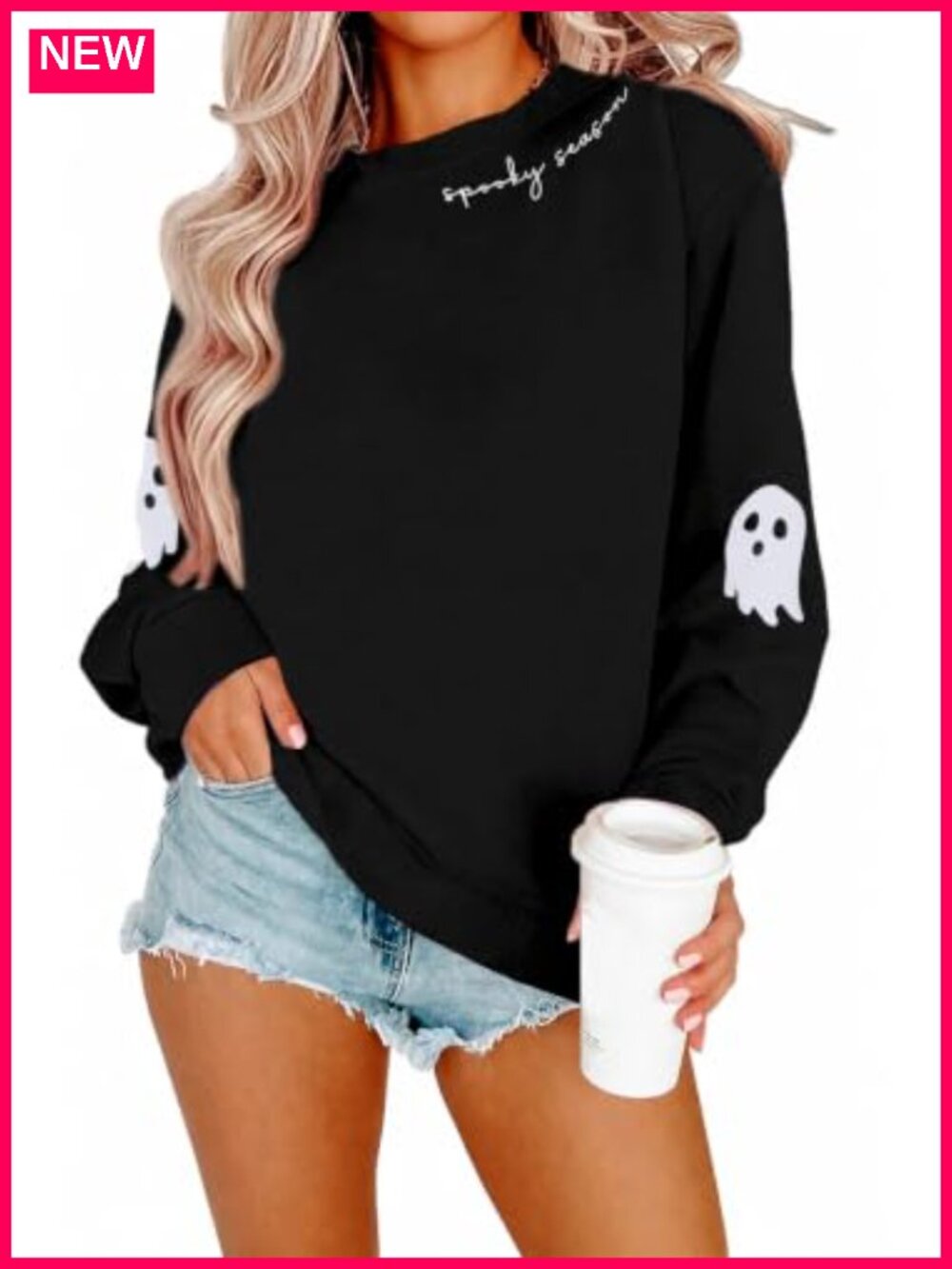 Halloween Sweatshirt Women Spooky Season Ghost Pullover Long Sleeve Crew Neck